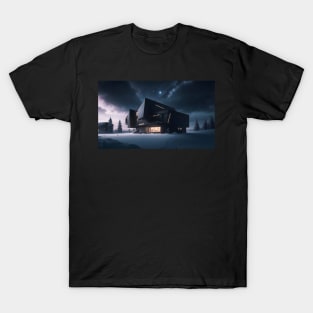 Black futuristic house in snowy place T-Shirt